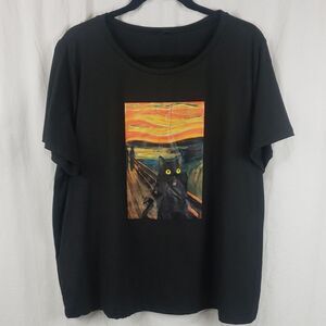 Shein 2XL The Scream Cat Black T-Shirt